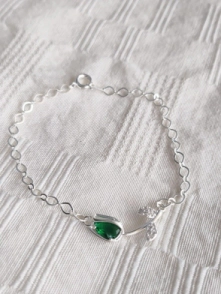 L-PU0252 Pulsera rosa hojitas cubics VERDE