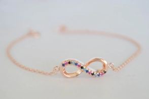 PRPU003 Pulsera PLATA ROSÉ infinito multicolor - 18+3cm