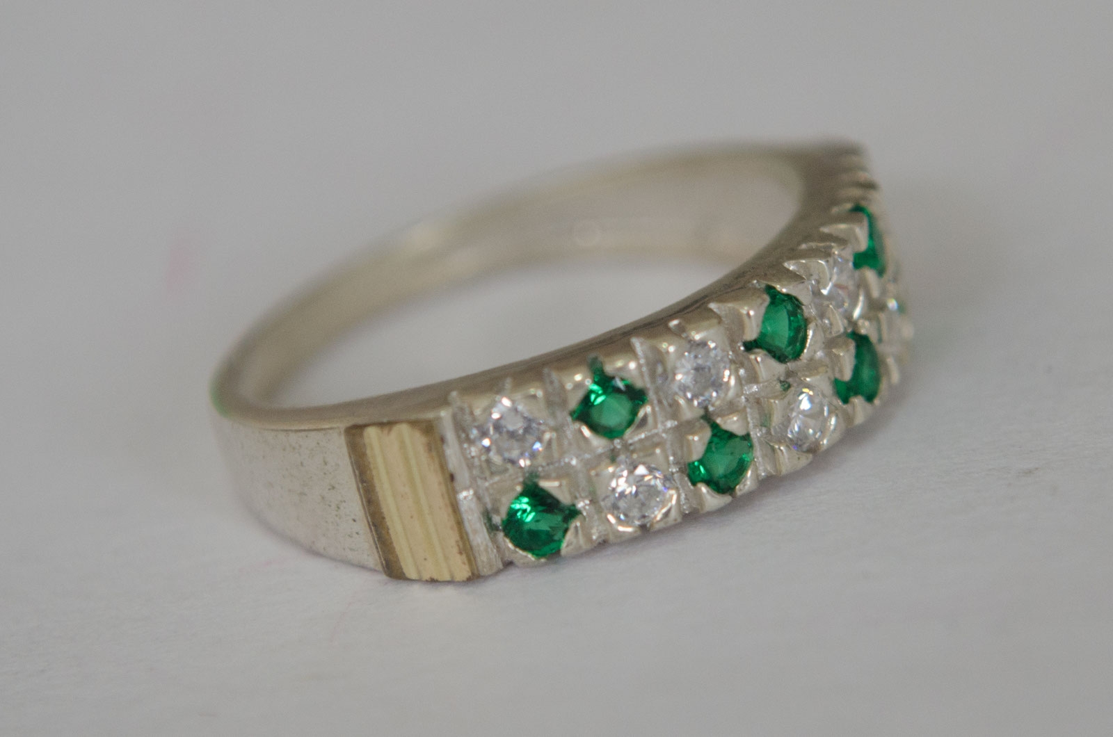 ANI069 Anillo doble lnea cubics verde transparente - 