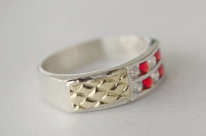 ANI125 Anillo medio doble línea cubic medio dublé rojo - 