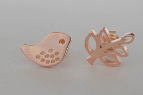 PRAR029 Aros PLATA ROSÉ pajarito hoja