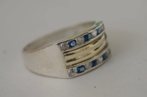 ANI024 Anillo doble medio sin fin con dublé centro azul - 