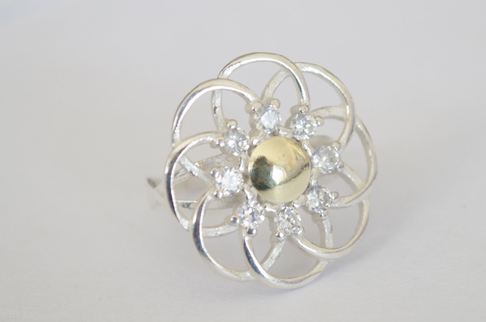 ANI019 Anillo flor con cubics con dubl - 