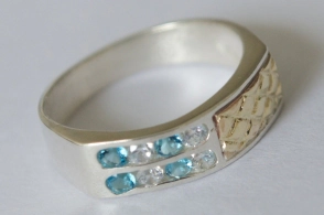 ANI125 Anillo medio doble línea cubic medio dublé celeste - 