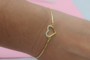 PDPU002 Pulsera PLATA DORADA tenista corazón con micropavé