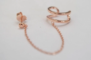 PRAR046 Aro PLATA ROSÉ cuff media bola con cadena INDIVIDUAL