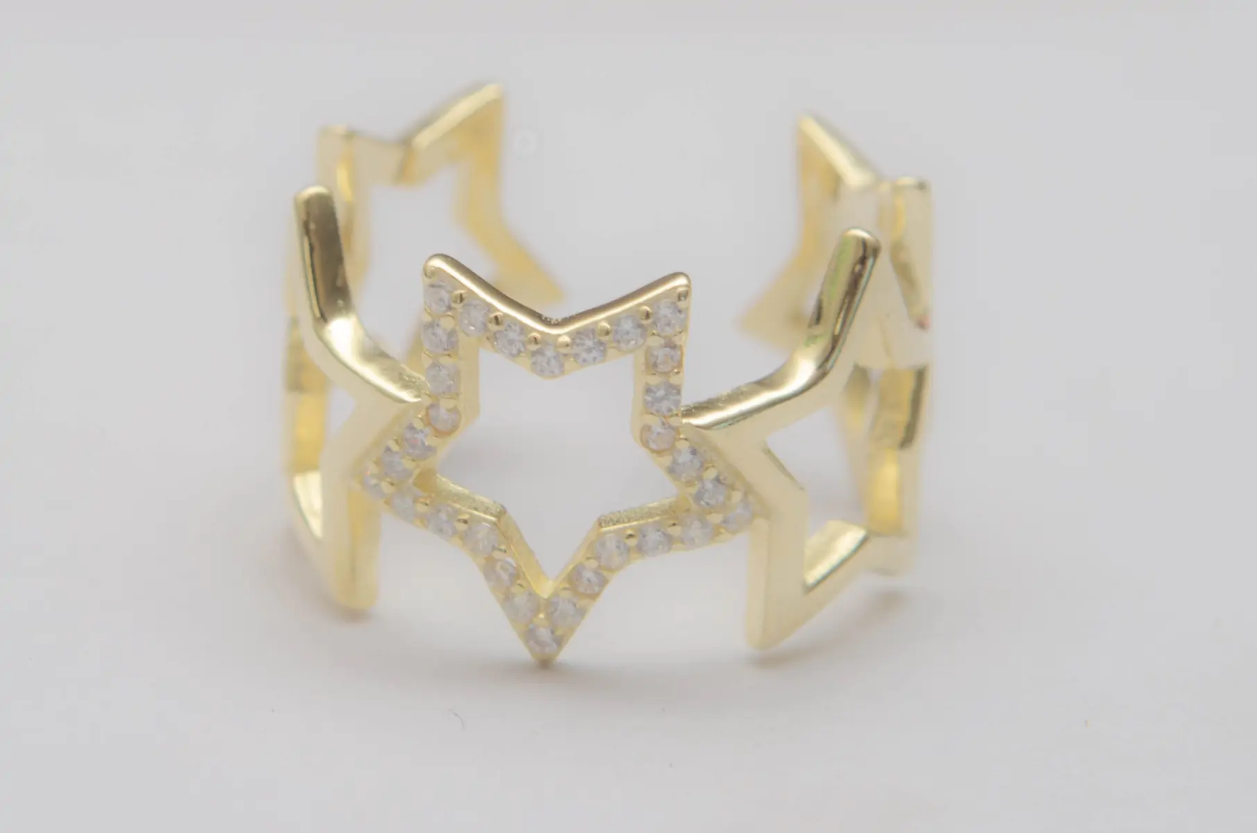 PDANI001 Anillo PLATA DORADA estrellas micropav abierto