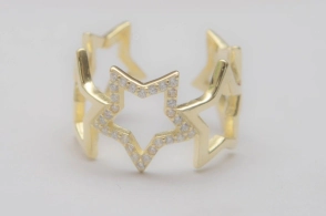 PDANI001 Anillo PLATA DORADA estrellas micropavé abierto