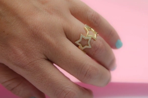 PDANI001 Anillo PLATA DORADA estrellas micropavé abierto